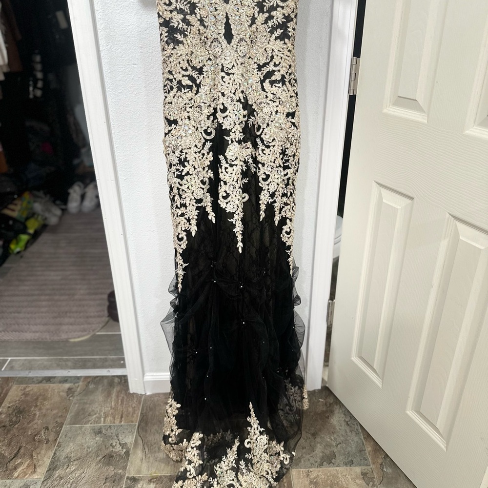 Elegant Black and Cream Lace Gown